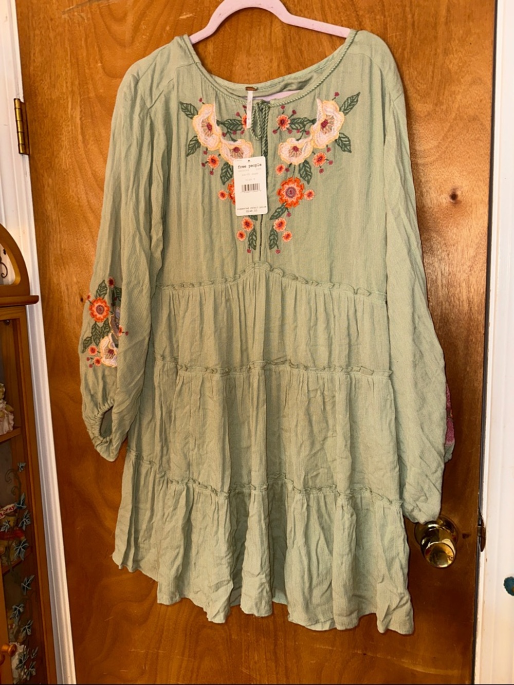 Free People Earth Sage Embroidered Floral Peasant Tunic